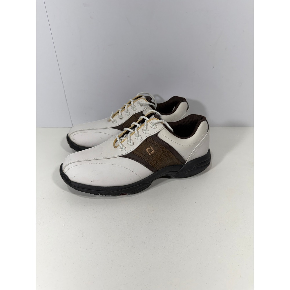 FootJoy GreenJoys Mens 9M White Brown Spiked Golf Shoes 45457 Low Top Athletic